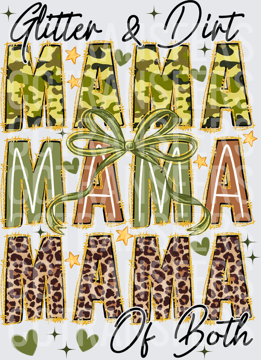 Glitter & Dirt Mama Of Both Camo Leopard Bow (DTF)
