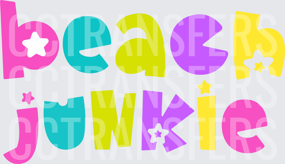Colorful Bold Beach Junkie Letter Design (DTF)