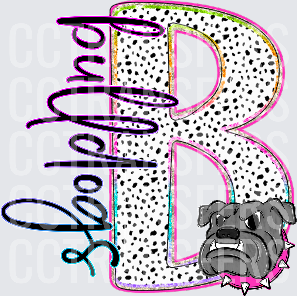 Bulldogs Dalmatian Print Letter B Mascot DTF
