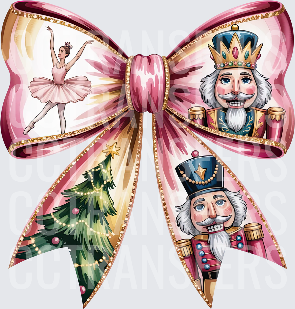 Pink Gold Bow Ballerina Nutcracker Christmas Tree (DTF)