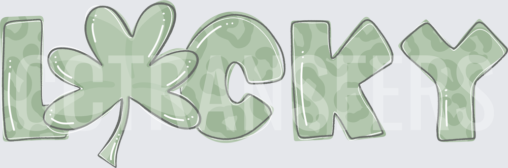 Lucky Sage Green Leopard Print Shamrock Bubble Letters (DTF)