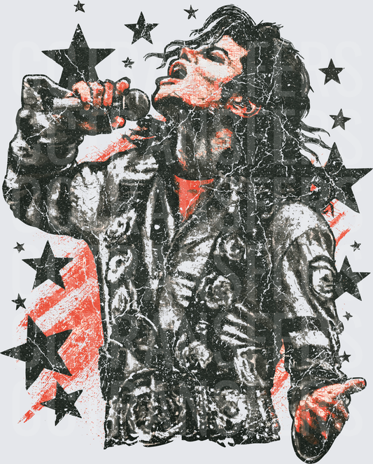 Grunge Rock Singer Microphone Stars Red Black Distressed (DTF)