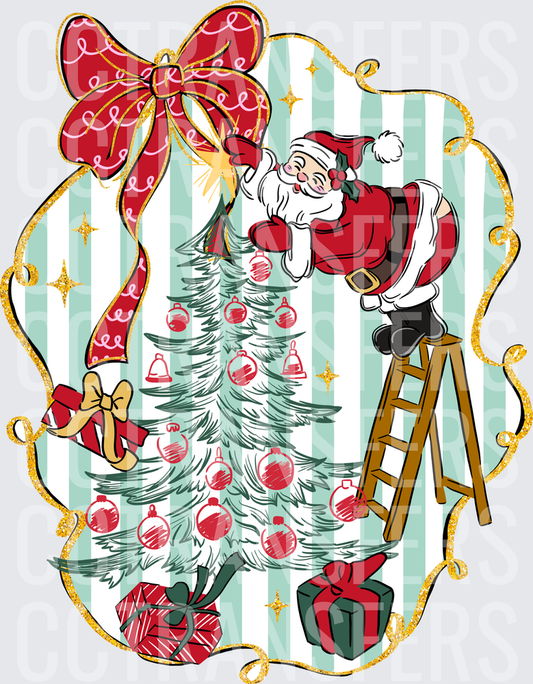 Retro Santa on Ladder Decorating Christmas Tree (DTF)