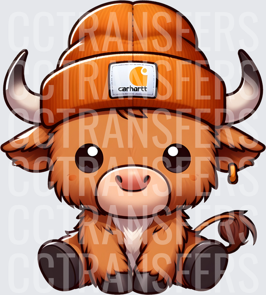 Cute Baby Highland Cow Orange Beanie Hat (DTF)