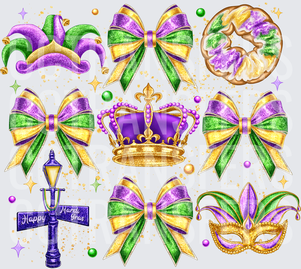 Happy Mardi Gras Festive Bows Crown Mask Jester Bundle (DTF)