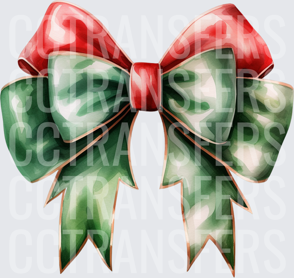 Watercolor Red and Green Christmas Bow (DTF)