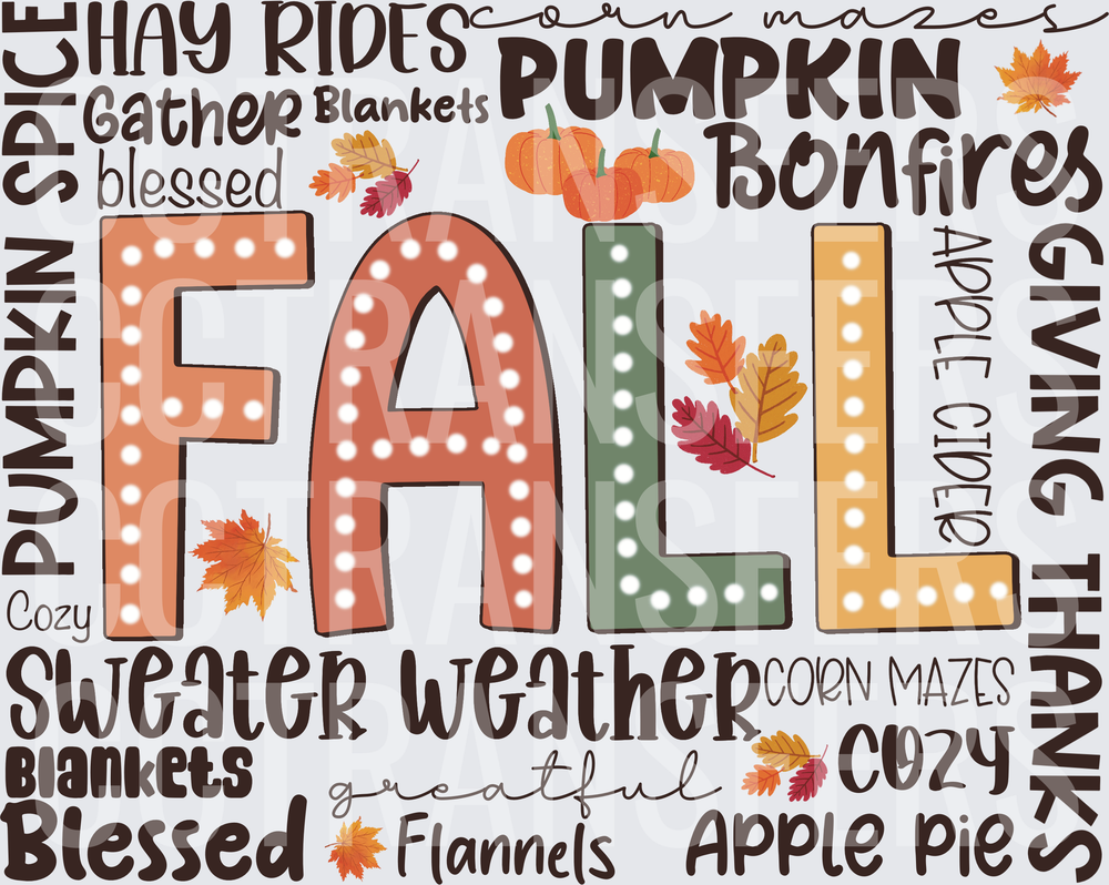 Fall Word Collage Marquee Letters Autumn Leaves Pumpkins (DTF)