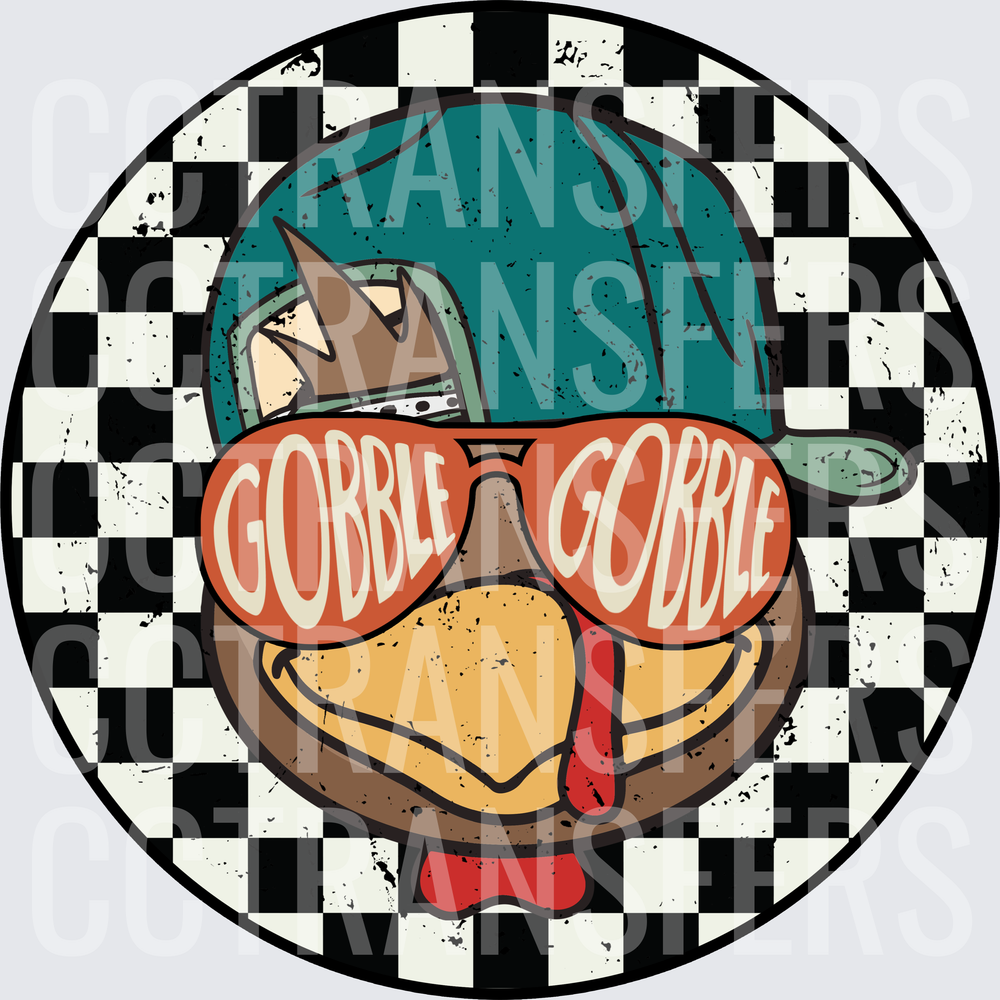 Gobble Gobble Cool Turkey Snapback Shades Checkered (DTF)