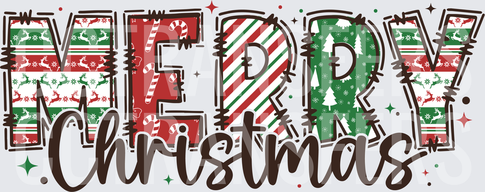 Merry Christmas Patterned Holiday Typography (DTF)