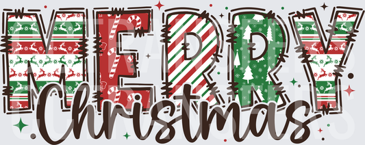 Merry Christmas Patterned Holiday Typography (DTF)