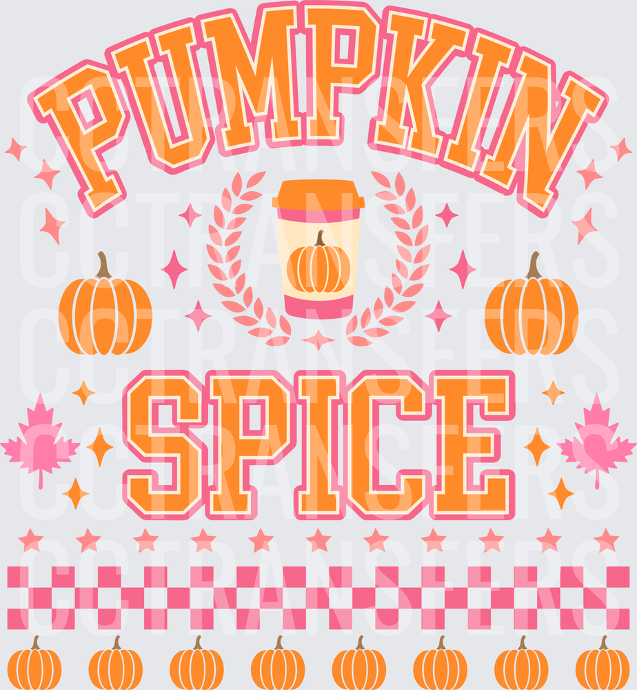 Pumpkin Spice Fall Coffee Cup Checkered Varsity (DTF)