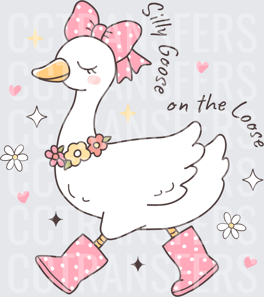 Silly Goose on the Loose Cute Goose Pink Bow Boots (DTF)