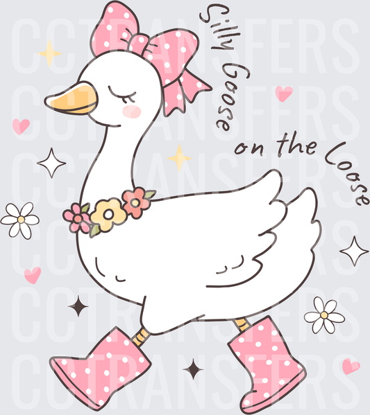 Silly Goose on the Loose Cute Goose Pink Bow Boots (DTF)