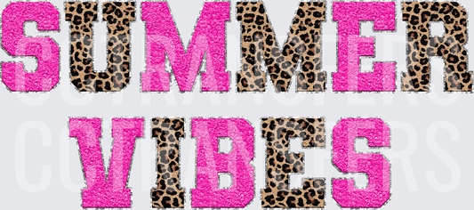 Summer Vibes Hot Pink Glitter Leopard Print Block Letters (DTF)