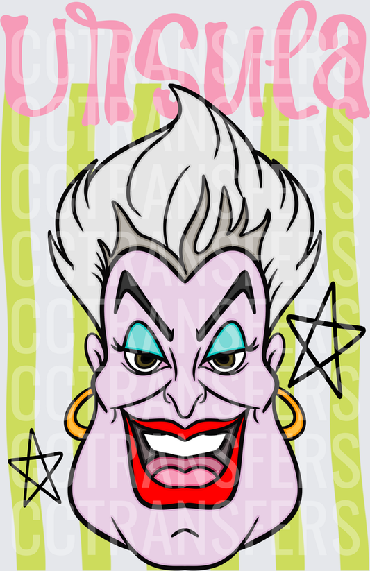 Ursula Sea Witch Villain Face with Stars DTF