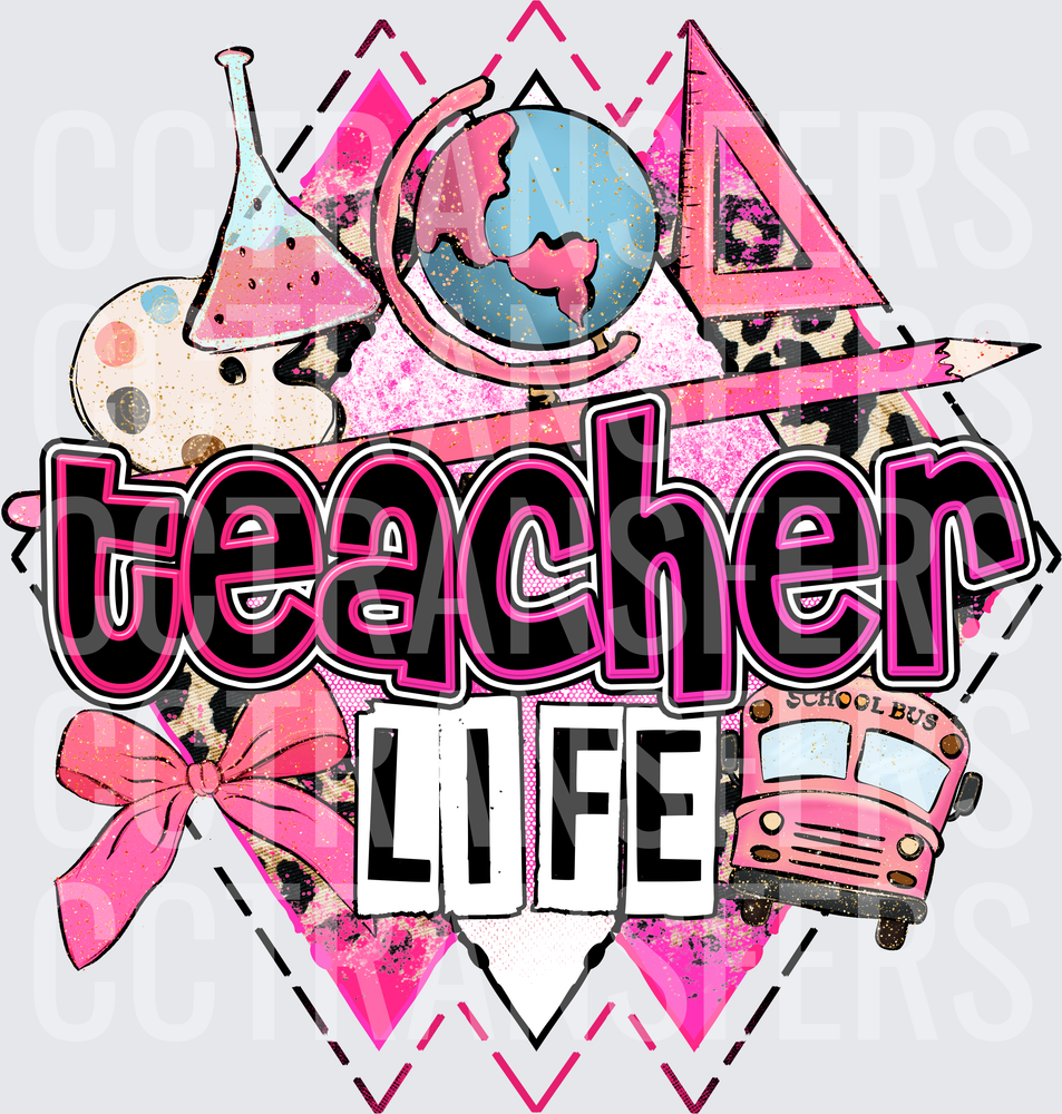 Teacher Life Pink Leopard School Icons (DTF)