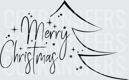 Merry Christmas Elegant Script Tree Stars (DTF)
