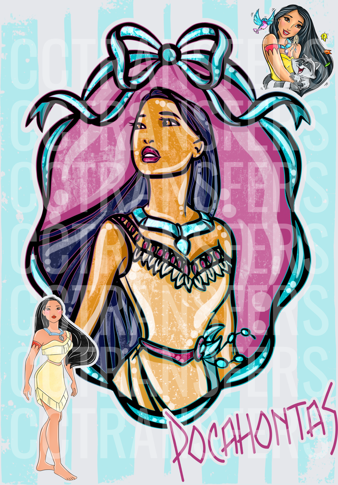 Native Princess Portrait with Teal Bow Collage DTF