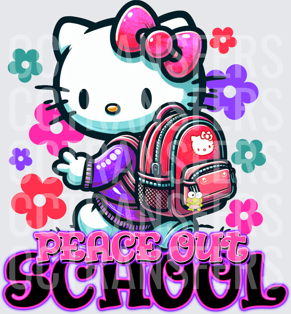 Peace Out School Cute Kitty Backpack Floral (DTF)
