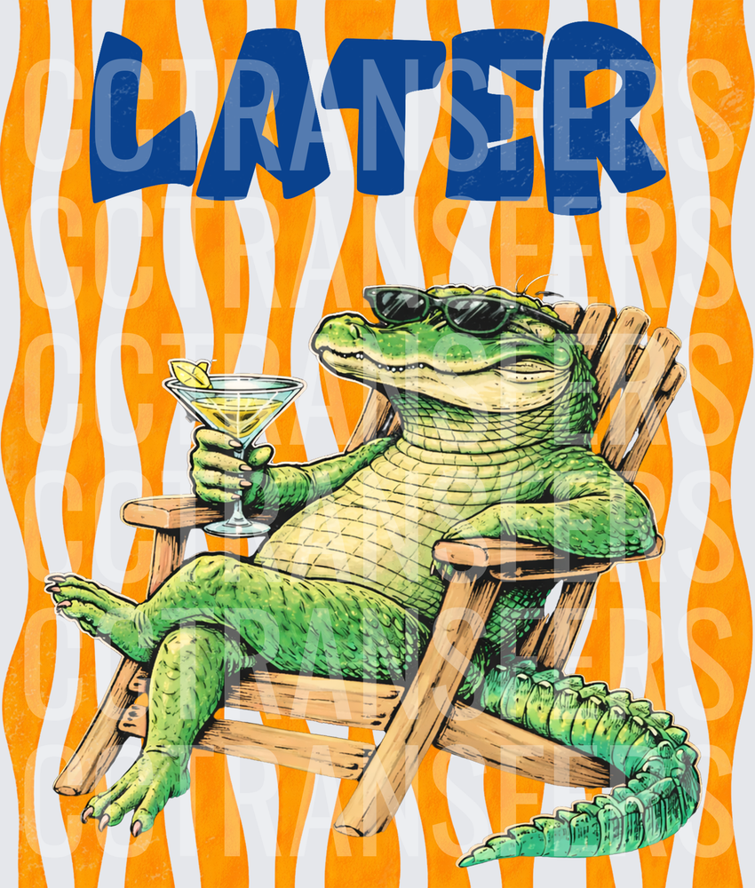 Later Alligator Relaxing with Cocktail in Lawn Chair (DTF)