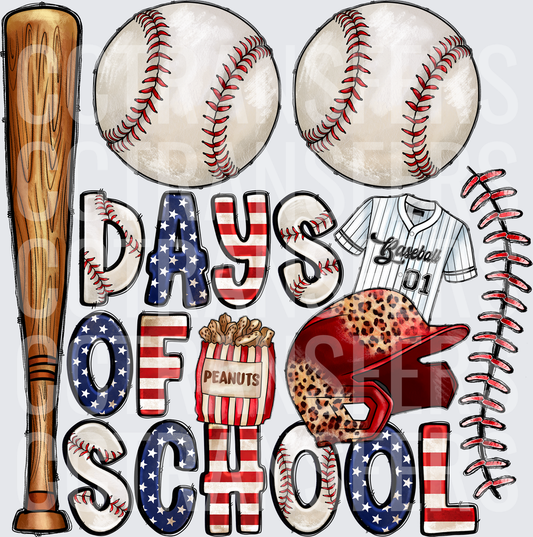 100 Days Of School Baseball Bat Helmet Jersey Peanuts (DTF)