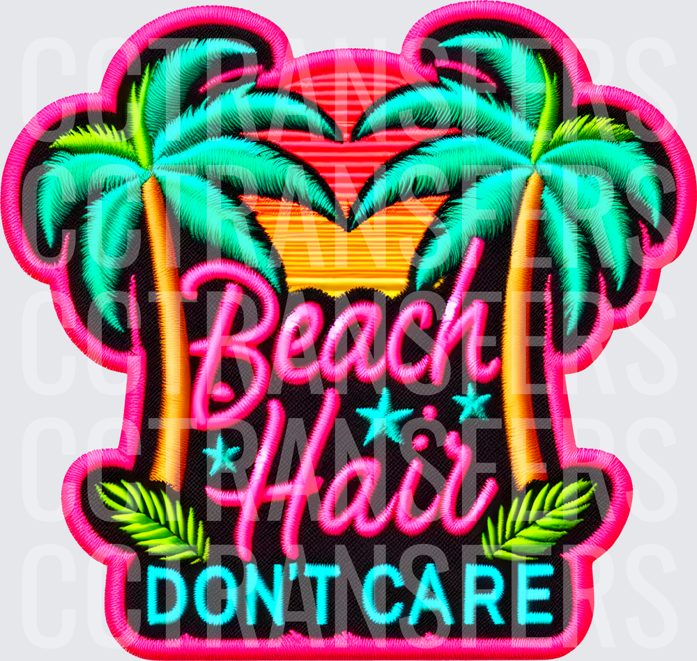 Beach Hair Don't Care Neon Tropical Palm Sunset (DTF)
