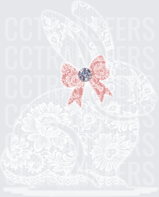 Pink Lace Floral Bow with Diamond Gem Center (DTF)