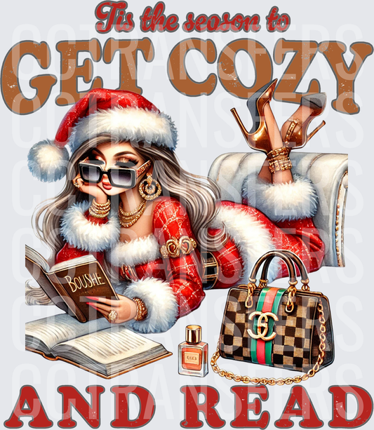 Tis The Season To Get Cozy And Read Glam Christmas Lady (DTF)