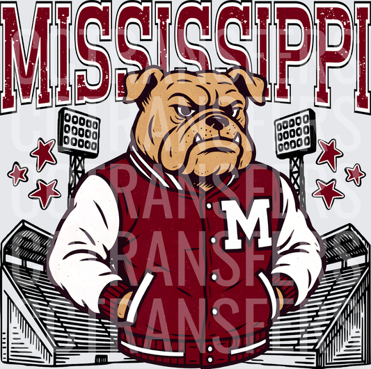 Mississippi Mascot Maroon Varsity Jacket Stadium (DTF)