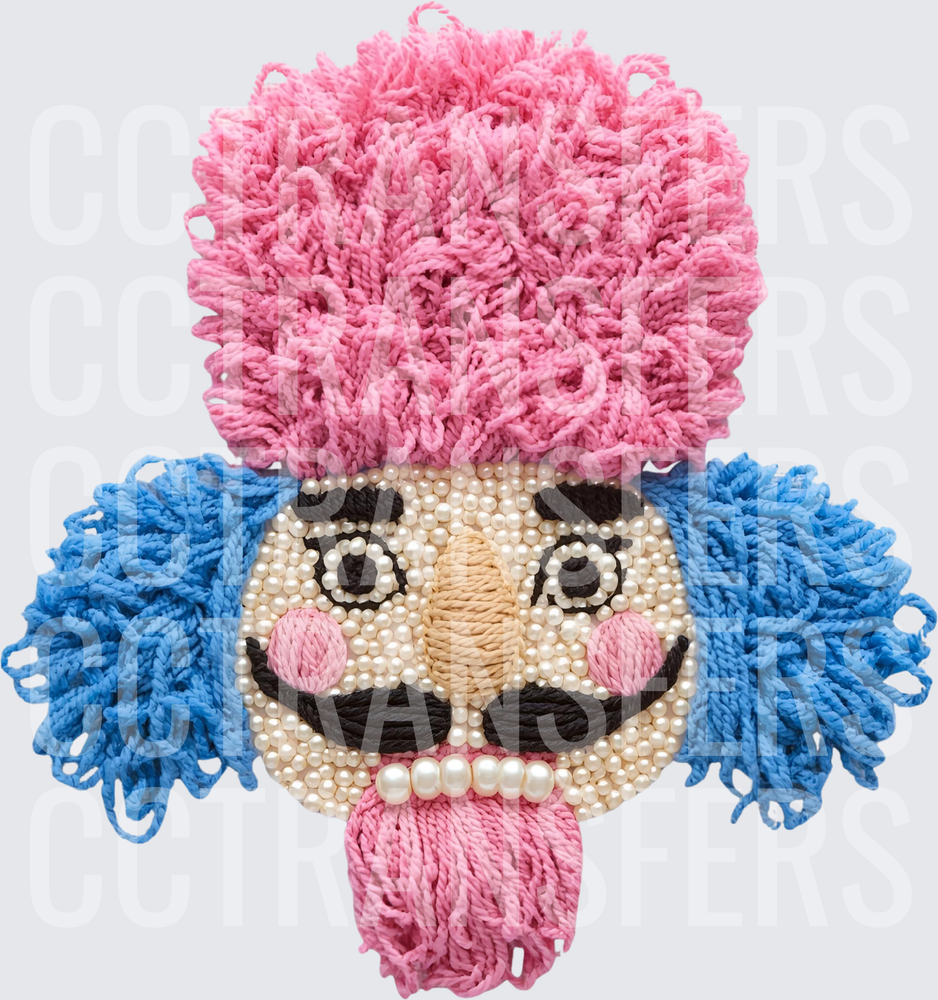 Whimsical Yarn Face Pink Blue Hair Pearl Beads (DTF)