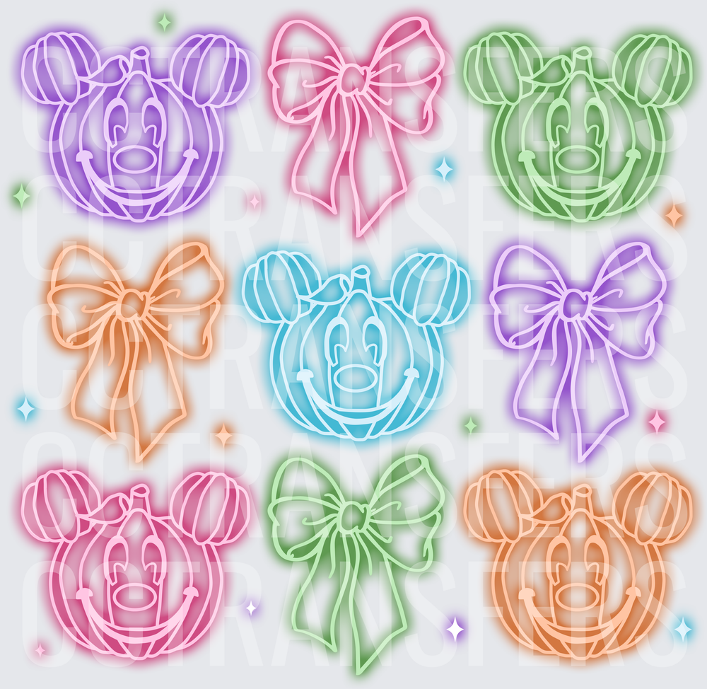 Pastel Neon Mouse Pumpkin Heads and Bows Halloween (DTF)