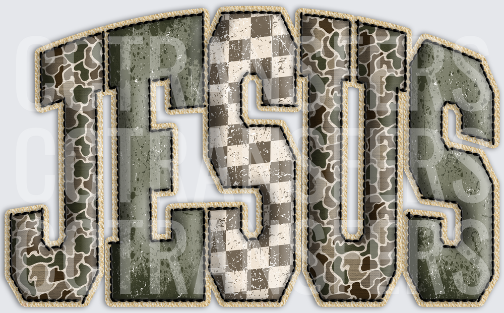 Jesus Camo Checkered Grunge Patch Letters (DTF)
