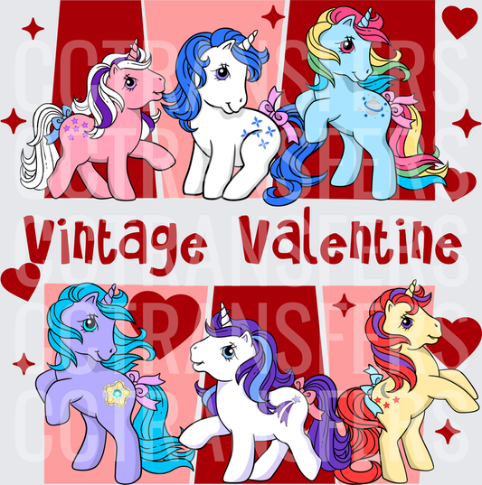 Vintage Valentine Retro Unicorn Ponies Hearts (DTF)