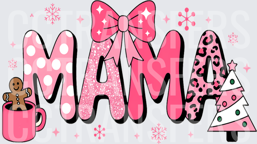 Pink Mama Christmas Bow Leopard Polka Dot Holiday (DTF)