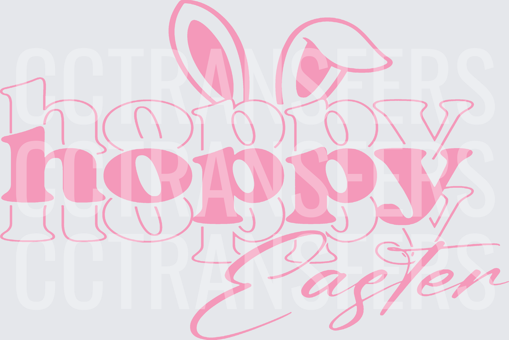 Hoppy Easter Bunny Ears Pink Typography Design (DTF)