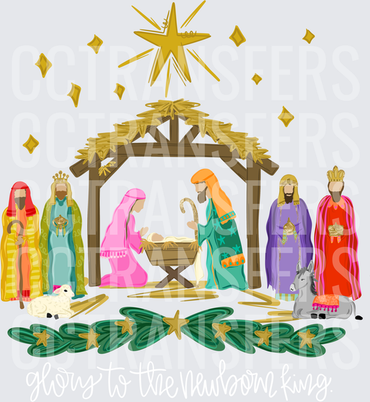 Colorful Christmas Nativity Scene with Star of Bethlehem (DTF)