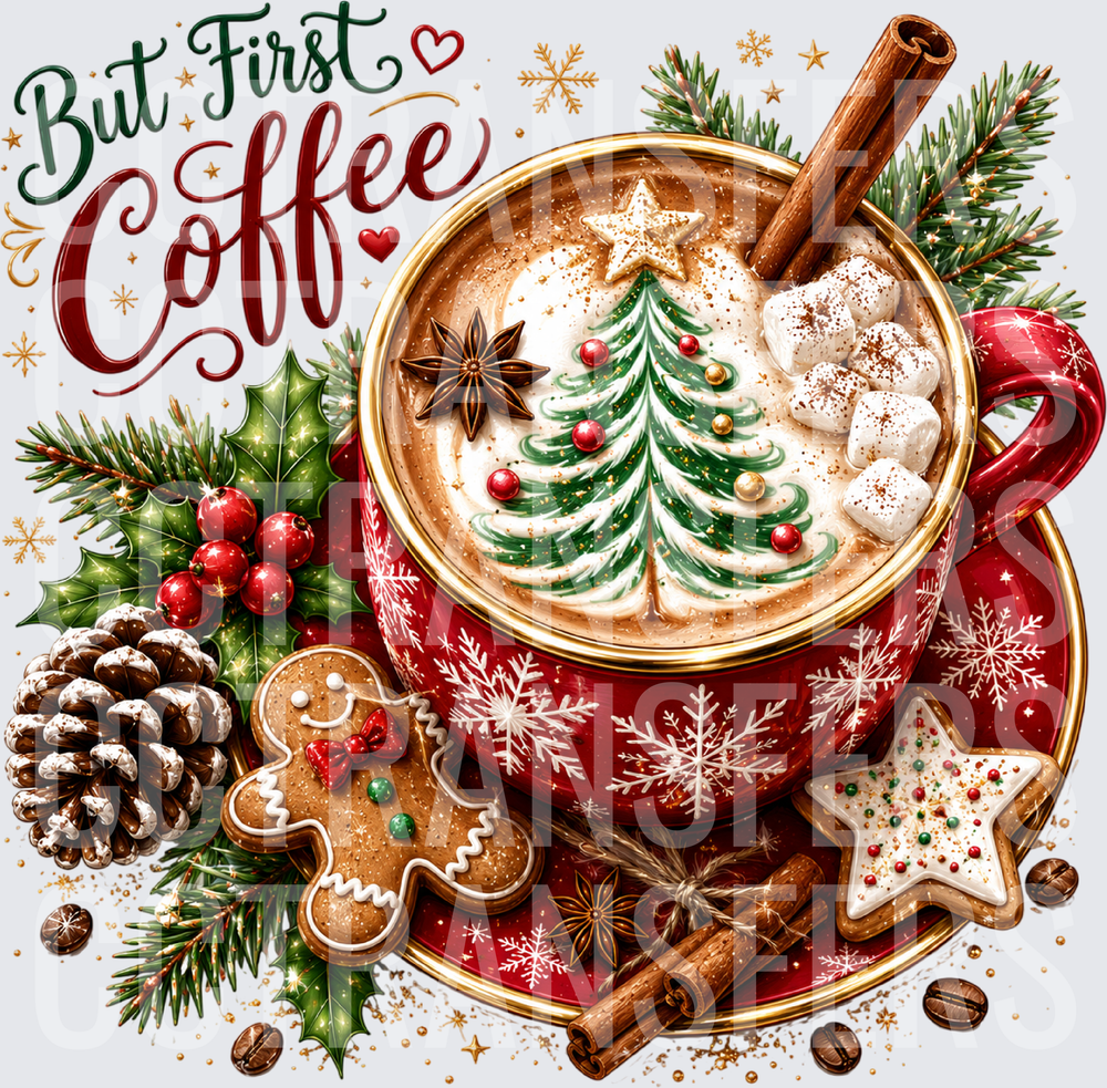 But First Coffee Christmas Latte Holiday Mug (DTF)