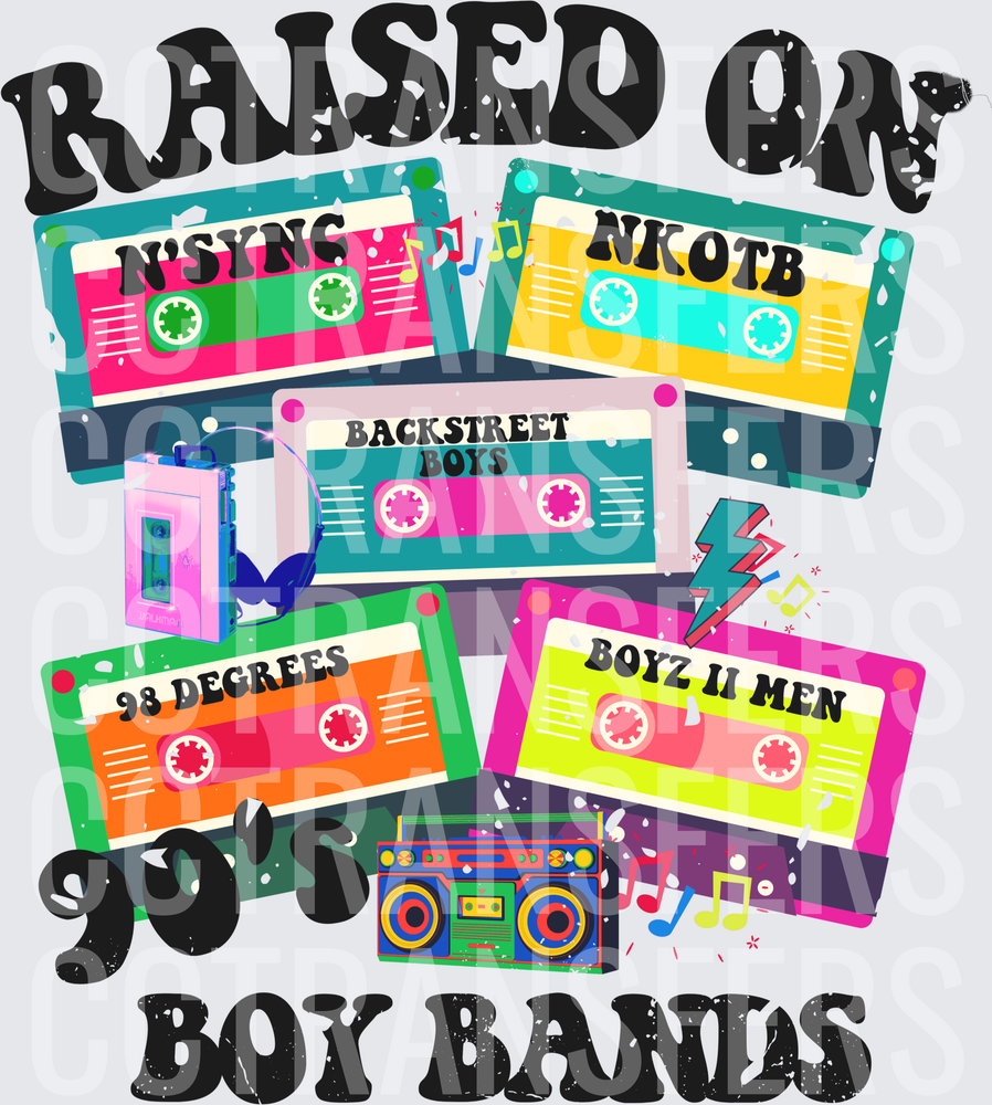Raised On 90s Boy Bands Retro Cassette Tapes Boombox (DTF)