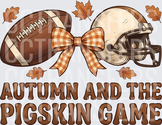 Autumn And The Pigskin Game Football Helmet Fall Leaves Bow (DTF)