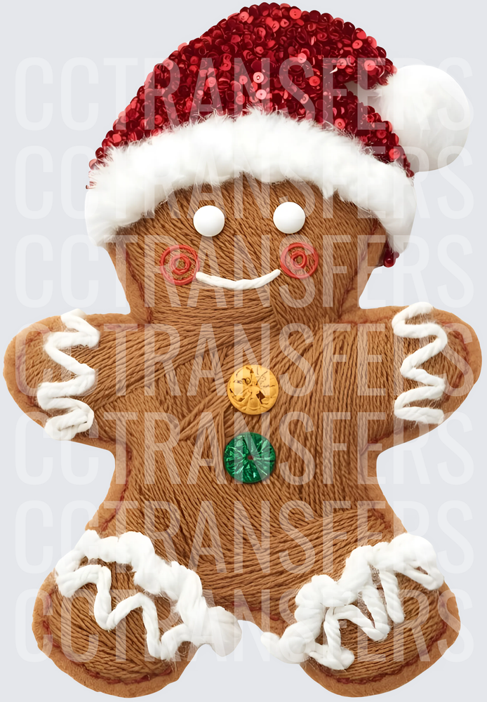 Gingerbread Man Sequin Santa Hat Christmas (DTF)