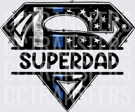 Superdad Thin Blue Line Hero Shield Split Logo (DTF)