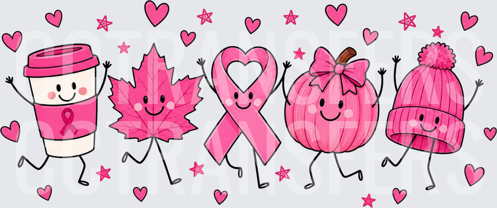 Pink Awareness Ribbon Autumn Characters Dancing (DTF)