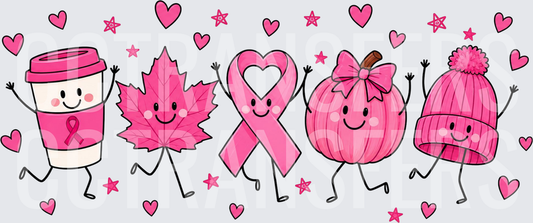 Pink Awareness Ribbon Autumn Characters Dancing (DTF)