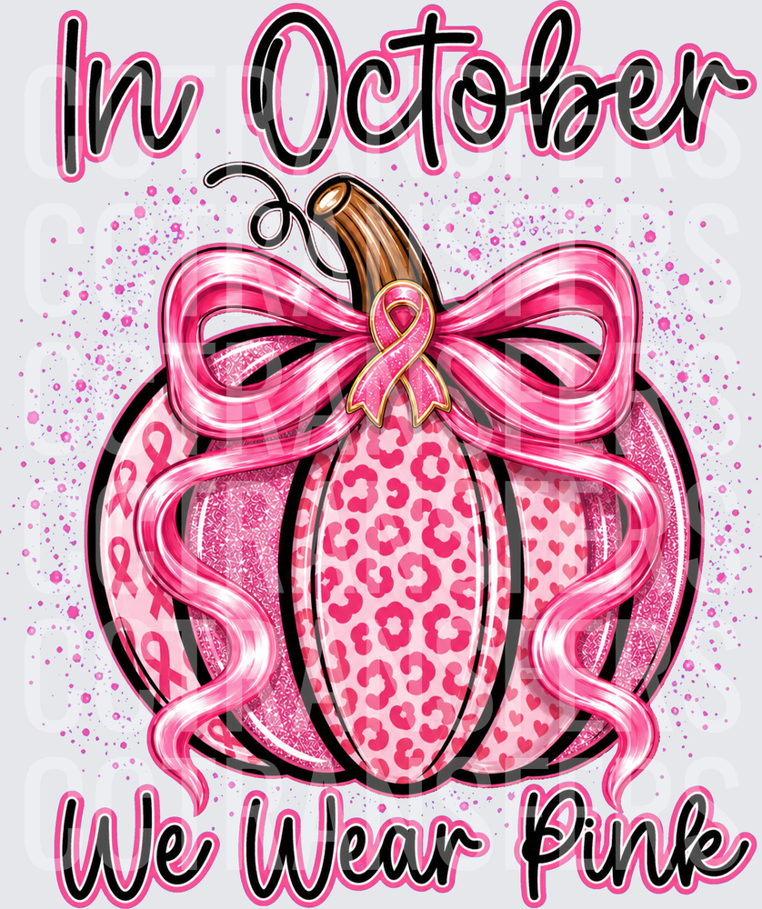 In October We Wear Pink Leopard Pumpkin Bow (DTF)