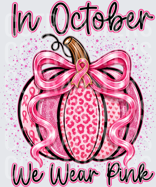 In October We Wear Pink Leopard Pumpkin Bow (DTF)