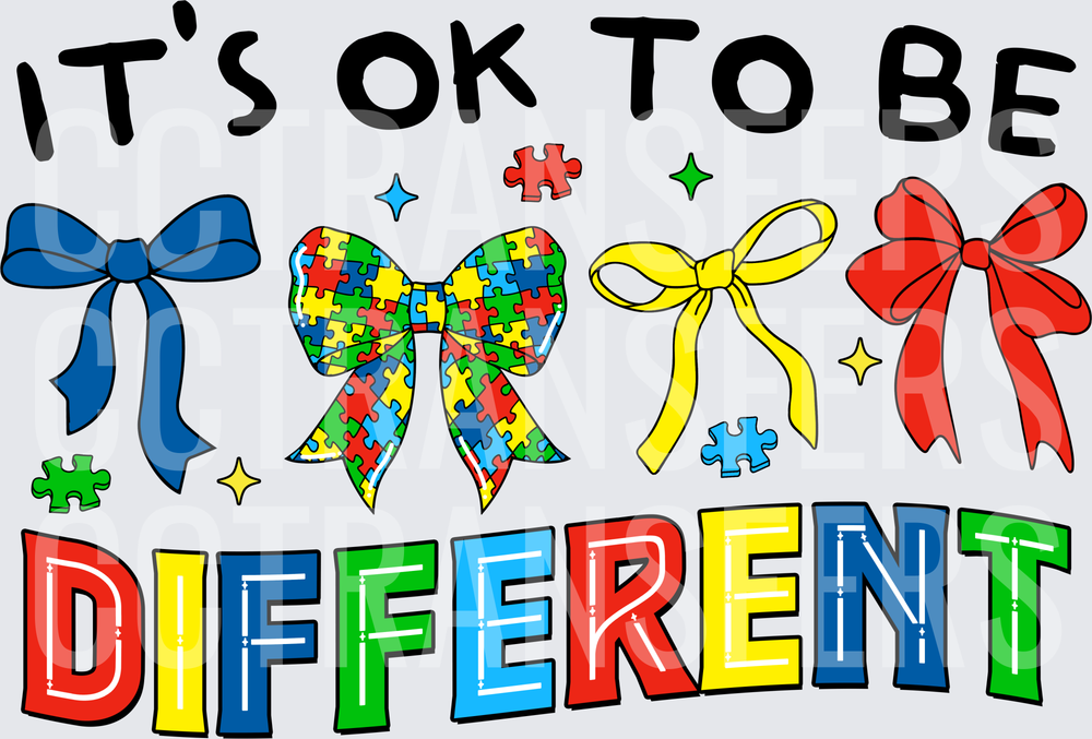 It's OK To Be Different Autism Awareness Bows (DTF)