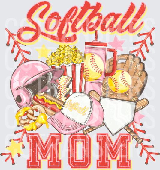 Softball Mom Pink Helmet Glove Bat Snacks Collage (DTF)