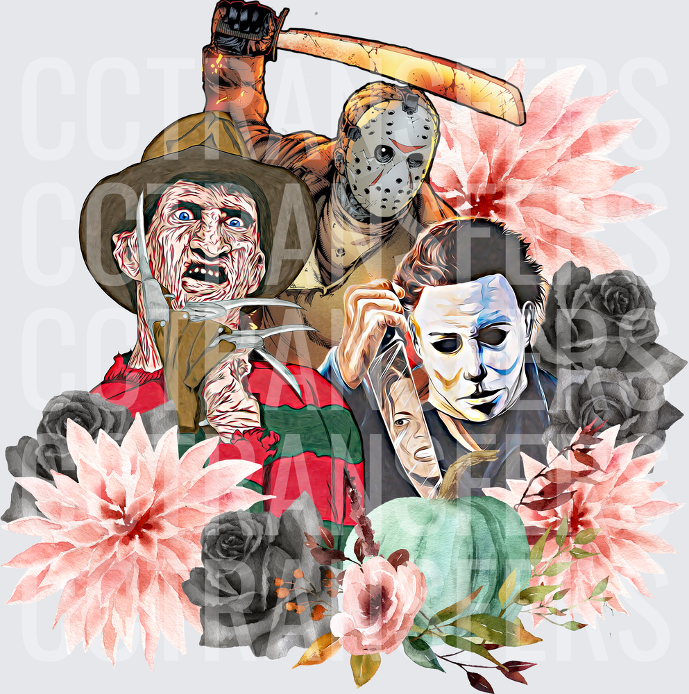 Horror Slasher Trio Floral Halloween Villains (DTF)