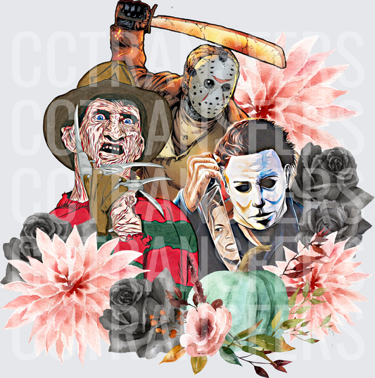 Horror Slasher Trio Floral Halloween Villains (DTF)