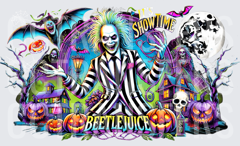 It's Showtime Striped Suit Ghost Man Halloween Scene (DTF)